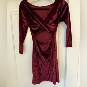 Unedited XS burgundy crushed velvet body con dress cut out back